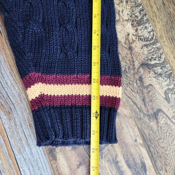 Vintage Brooks Brothers Cotton Cable Knit Cricket V-Neck Sweater Navy - Picture 7 of 10